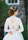 wedding headband for bridal updo with leaves and flowers in gold