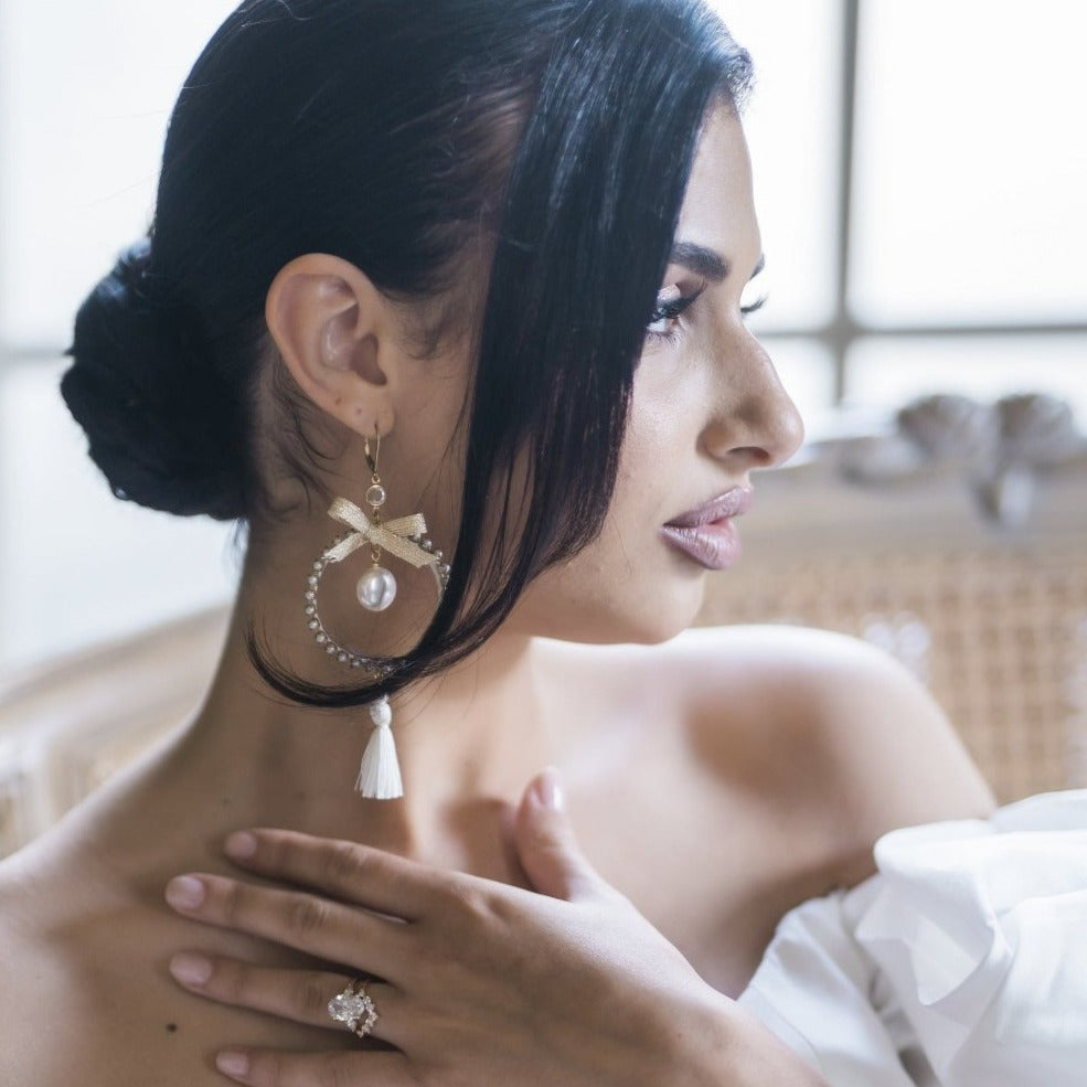 CHERYL Pearl Hoop and Tassel Bridal Earrings – Blair Nadeau Bridal