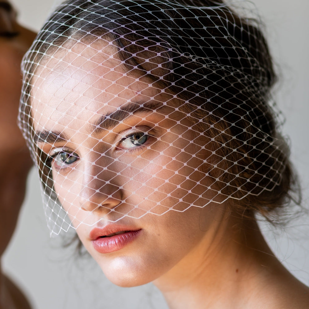 MARISSA Bandeau Birdcage Bridal Veil Ivory / Aurora Borealis Crystal / Rose Gold MARISSA Bandeau Birdcage Bridal Veil – Blair Nadeau Bridal Adornments