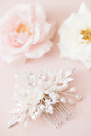 Silver Pearl Floral Bridal Hair Comb, Handmade in Toronto Canada by Blair Nadeau Bridal Adornments,