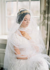 soft tulle wedding veil for blusher with gold bridal crown
