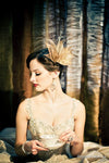 large gold leaf bridal millinery for weddings and racewear, made in canada by milliner blair nadeau