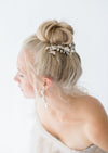 silver bridal hair vine with clay flowers and freshwater pearls