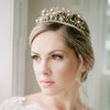 golden brass tall starburst bridal crown with crystals and pearls. handmade in toronto by blair nadeau bridal