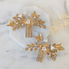 golden brass bridal hair combs with butterflies