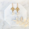 vintage inspired filigree medallion pearl earrings for weddings