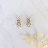 gold pearl and crystal pear drop bridal stud earrings for weddings