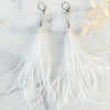 long ivory feather earrings with crystals for modern wedding dresses