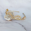 gold scalloped bridal tiara with crystals and pearls