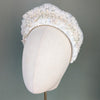 padded lace headband with pearls and clay flowers for vintage inspired brides