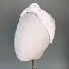 velvet top knot bridal headband with beaded pearls