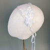 birdcage and tulle bridal headband with vintage lace and silk flowers