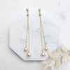 long gold freshwater pearl double strand dangle earrings for brides