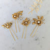 golden brass flower leaf bridal hair pins with pearls and crystals for weddings in toronto