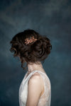 antique rose gold bridal hair comb with leaves and roses. handmade in toronto canada by blair nadeau bridal