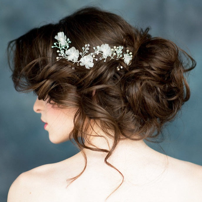 LUCILLA Silk Flower Crystal Pearl Bridal Hair Vine