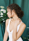 tiny organic freshwater pearl bridal hoop earrings for modern brides wedding dress