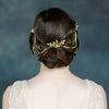 flower and leaf hair chain accented with crystals and pearls. handmade in canada by blair nadeau bridal