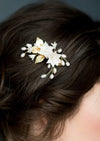 small gold leaf and ivory flower bridal hair comb for weddings