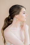 gold statement bridal hoop earrings with blush pearls - blair nadeau bridal adornments - whitney heard photography