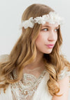 hand pressed silk flower 1970s inspired bridal crown with crystal centres. handmade in toronto canada