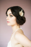 rose gold bridal hair chain with silk flowers, lace and crystals. made by hand in toronto canada by blair nadeau