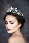 gold bridal crown with flowers and leaves, handmade in toronto ontario canada by Blair Nadeau Bridal Adornments