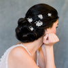 Boho Minimalist bridal hair pins for updo with clay flowers, freshwater pearls and crystals - made in toronto ontario canada - blair nadeau bridal 