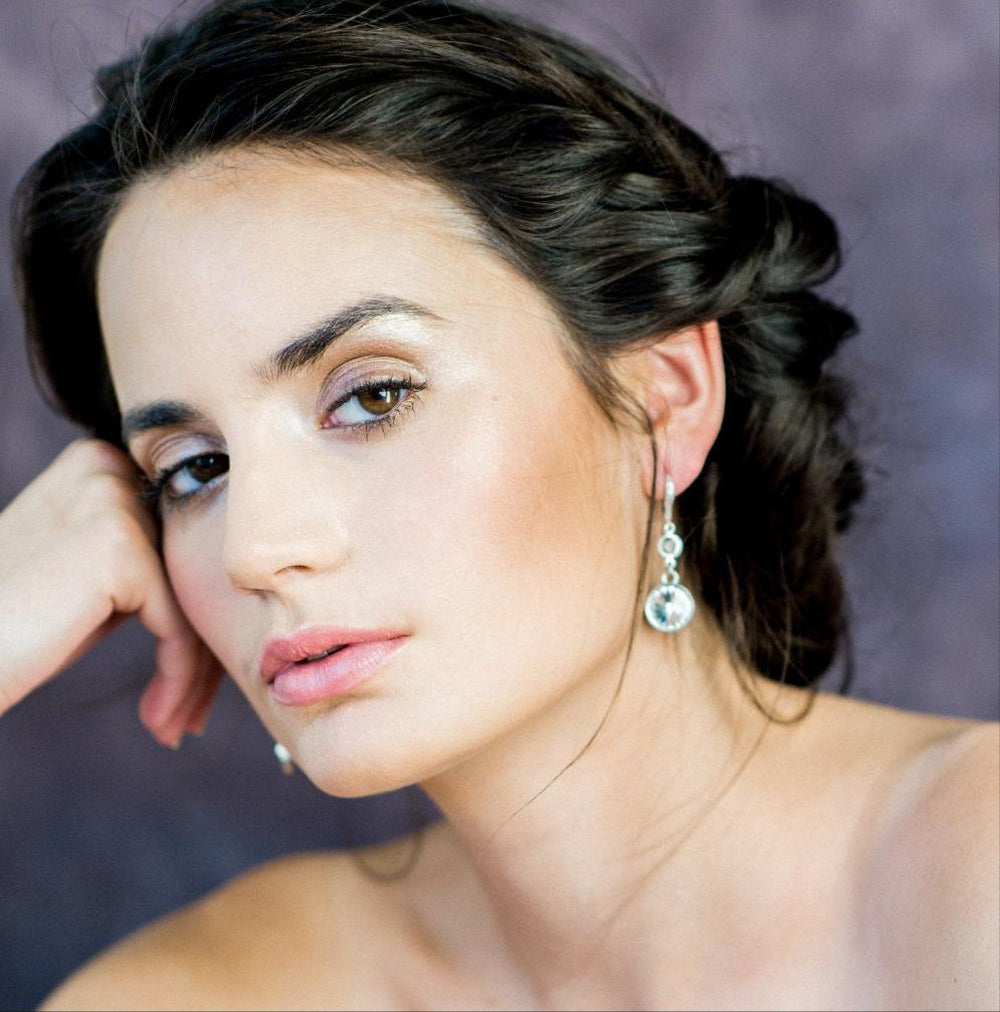 CARLETA Round Clear Crystal Drop Earrings