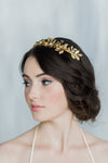 golden brass laurel leaf bridal crown with pearls - handmade in toronto ontario canada - blair nadeau bridal adornments