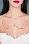 crystal draped shoulder necklace body jewelry for strapless wedding dress - available in silver, gold and rose gold - handmade in toronto ontario canada by Blair Nadeau Bridal Adornments