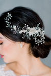 Modern Fine Art Wedding Crystal Pearl and Clay Flower Bridal Hair Vine - available in silver, gold and rose gold - made in Toronto Ontario Canada, Blair Nadeau Bridal, Whitney Heard Photography