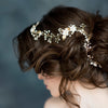 extra long gold clay flower hair vine with pearls and crystals handmade in toronto canada by blair nadeau