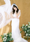 pure white sheer tulle single tier wedding veil made in canada for brides