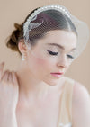 pure white pearl birdcage veil on headband, mini bandeau style veil - made in toronto ontario canada - blair nadeau bridal adornments - whitney heard photography