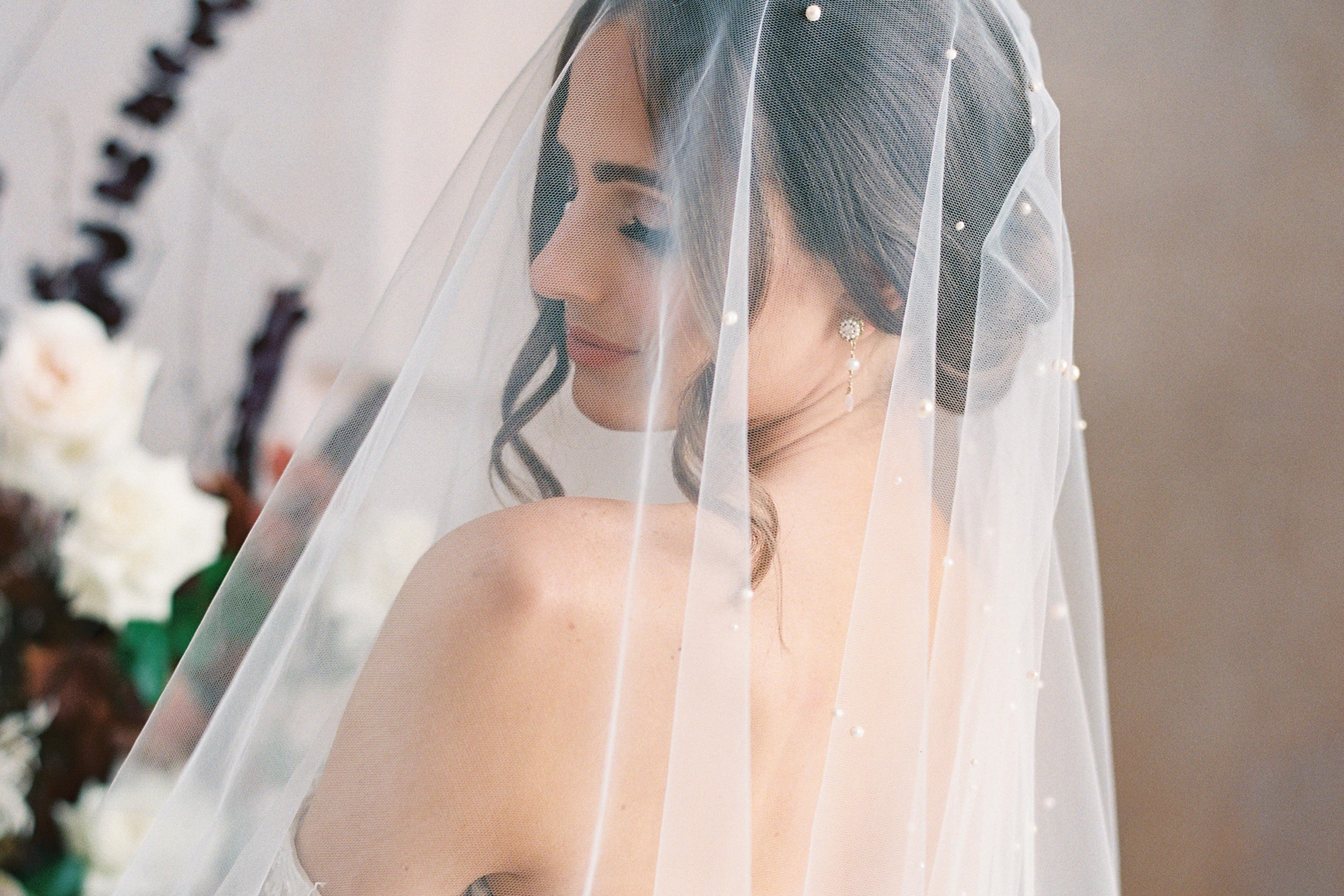 embellished crystal and pearl wedding veils for brides