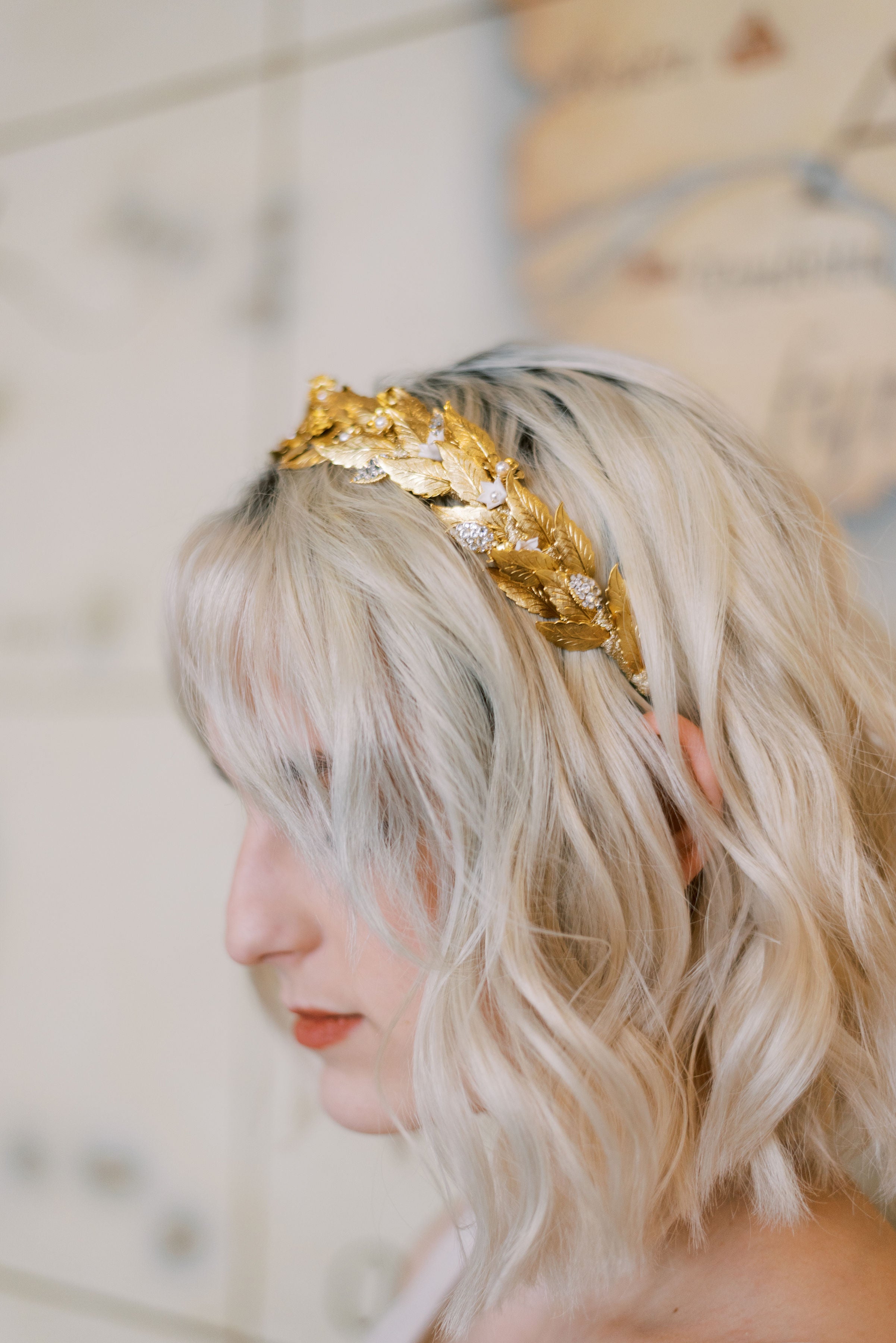 LINDSAY Gold Leaf Bridal Headband - Rental