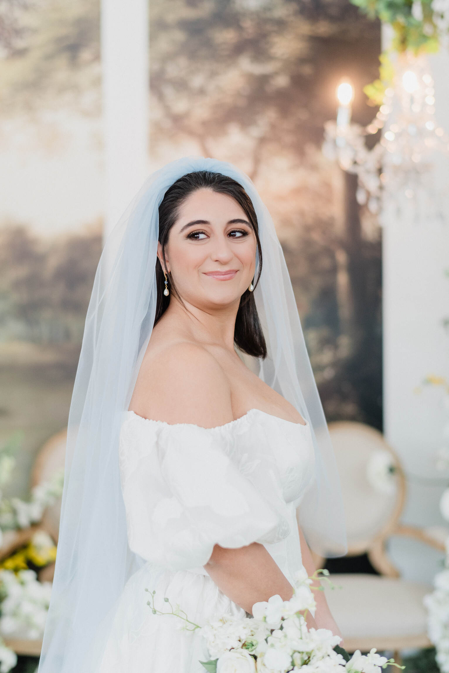 BLUEBELL Dusty Blue Wedding Veil with Blusher