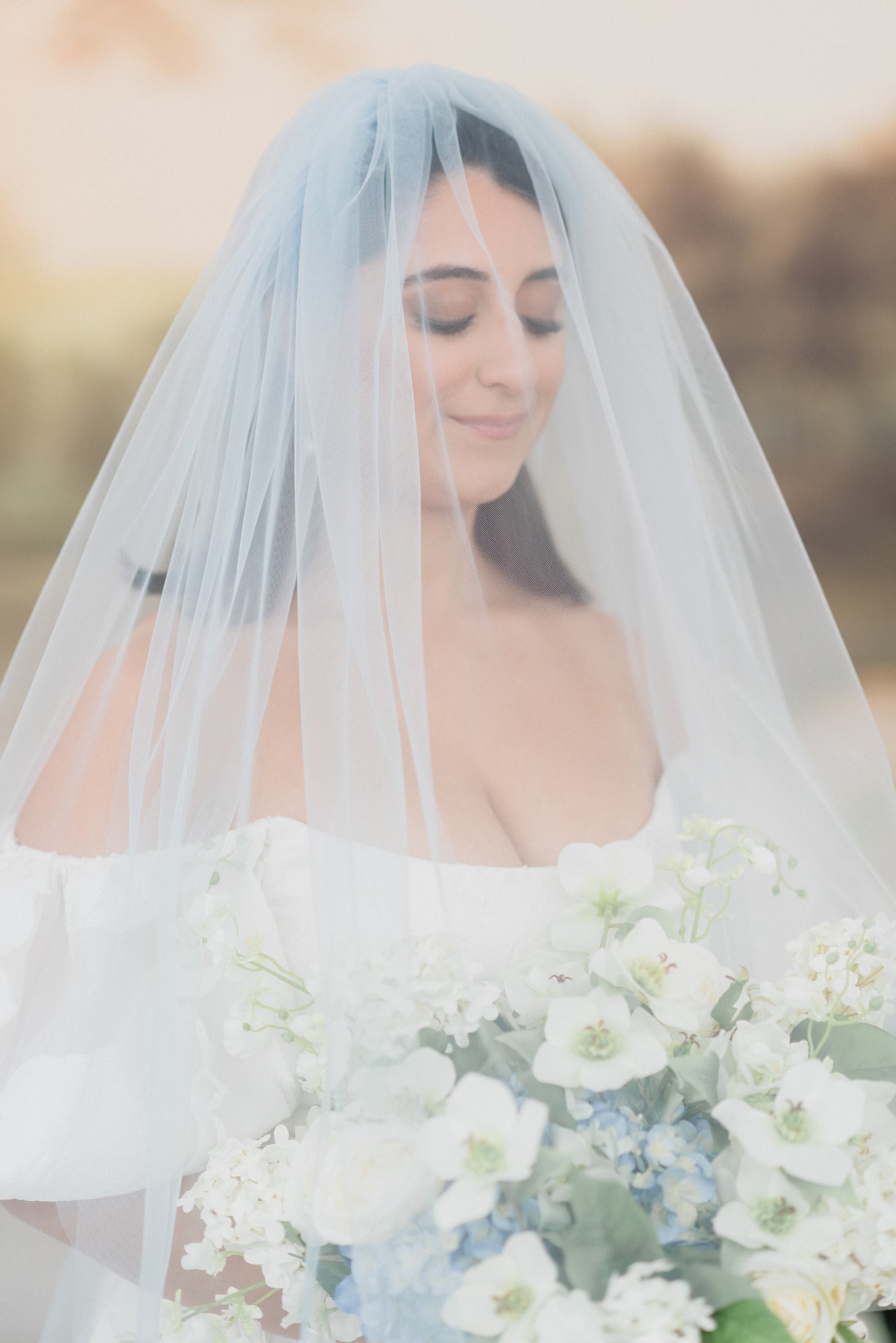 BLUEBELL Dusty Blue Wedding Veil with Blusher