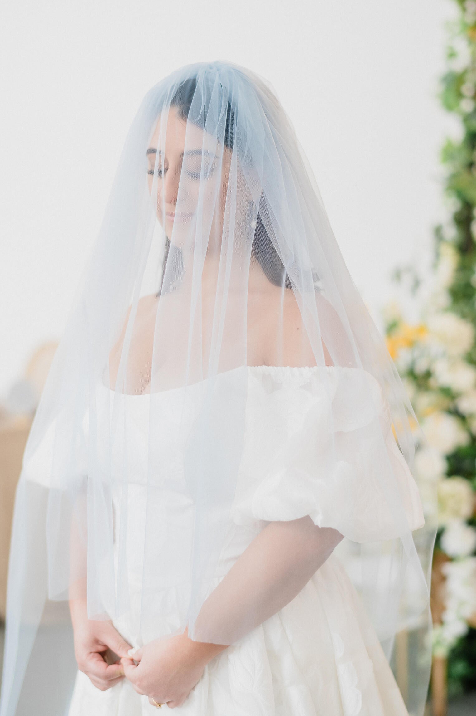 BLUEBELL Dusty Blue Wedding Veil with Blusher