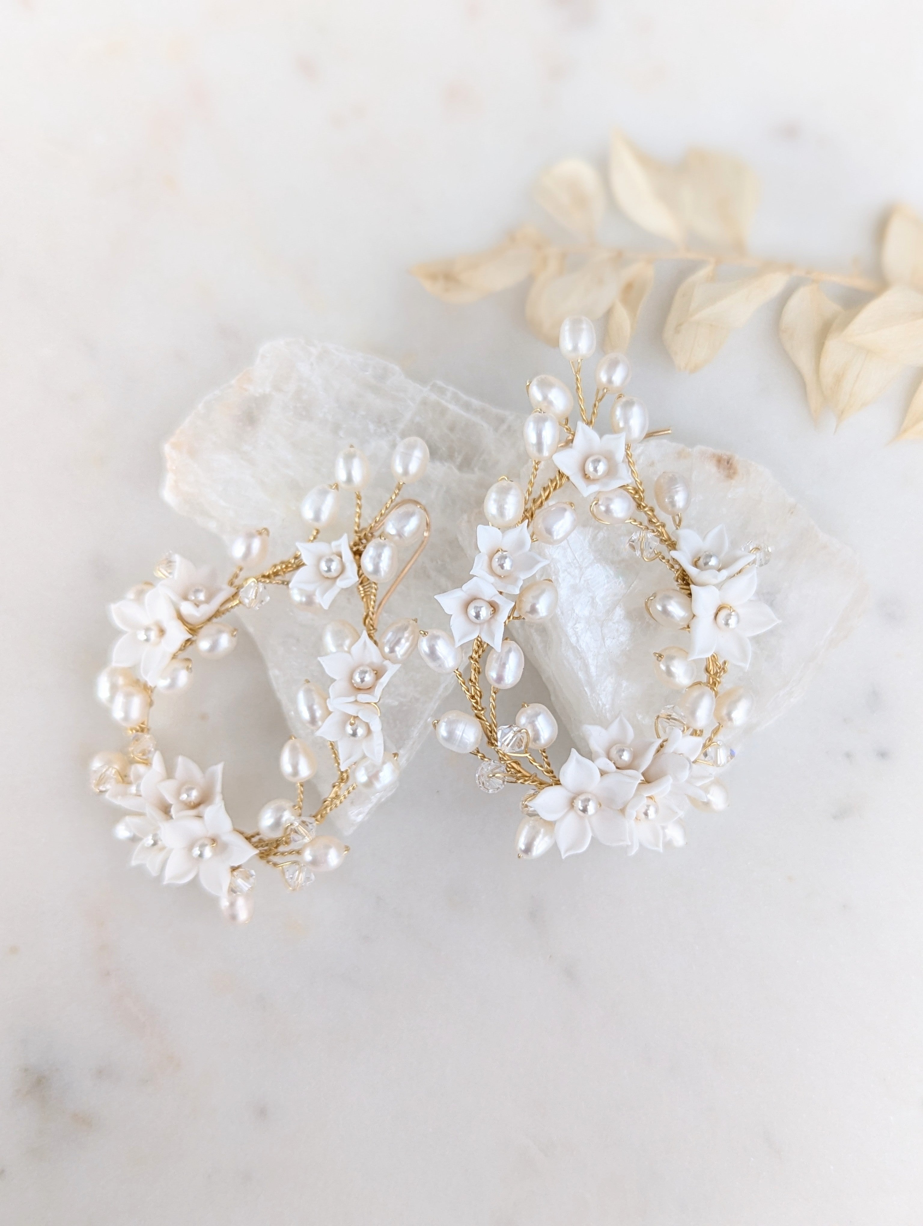 LAINE Statement Pearl & Crystal Vine Teardrop Bridal Earrings