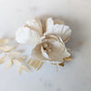 ivory bridal silk flower hair comb with pearls and crystals
