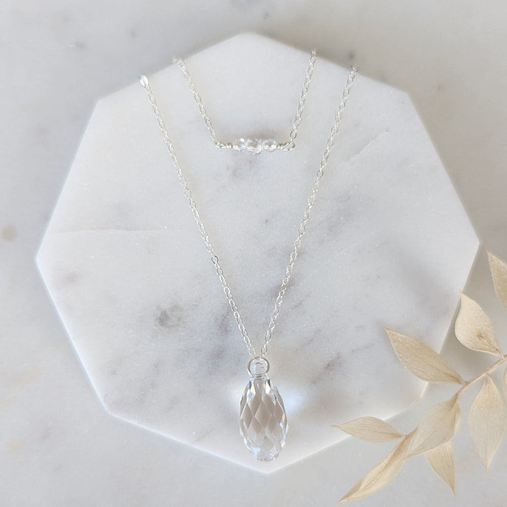 silver large crystal drop back necklace for weddings in canada
