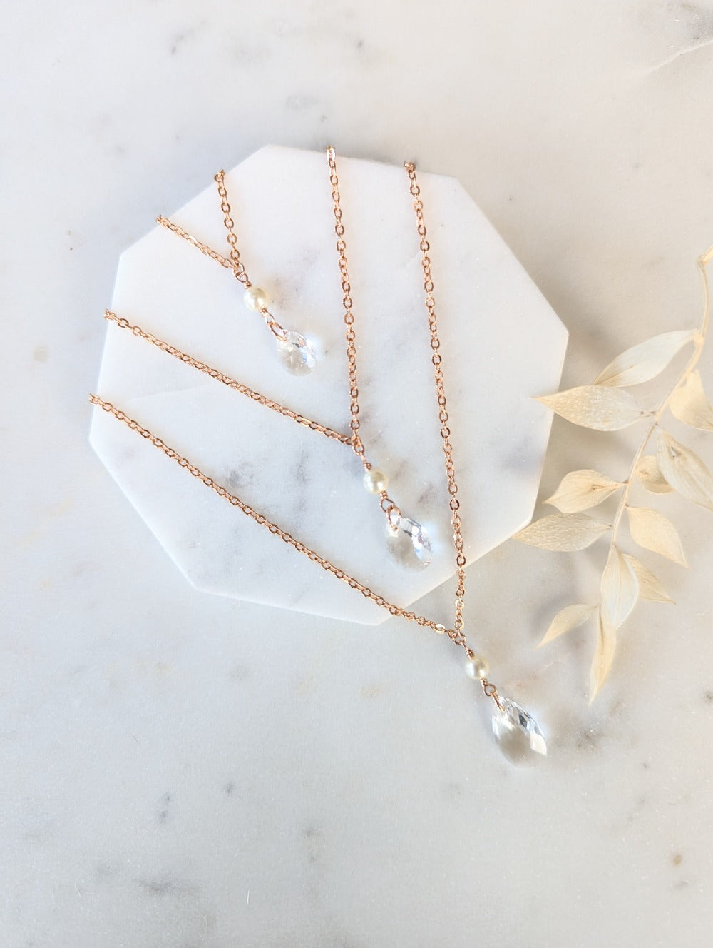 rose gold ivory pearl and clear crystal pendant back jewelry for low back wedding dress