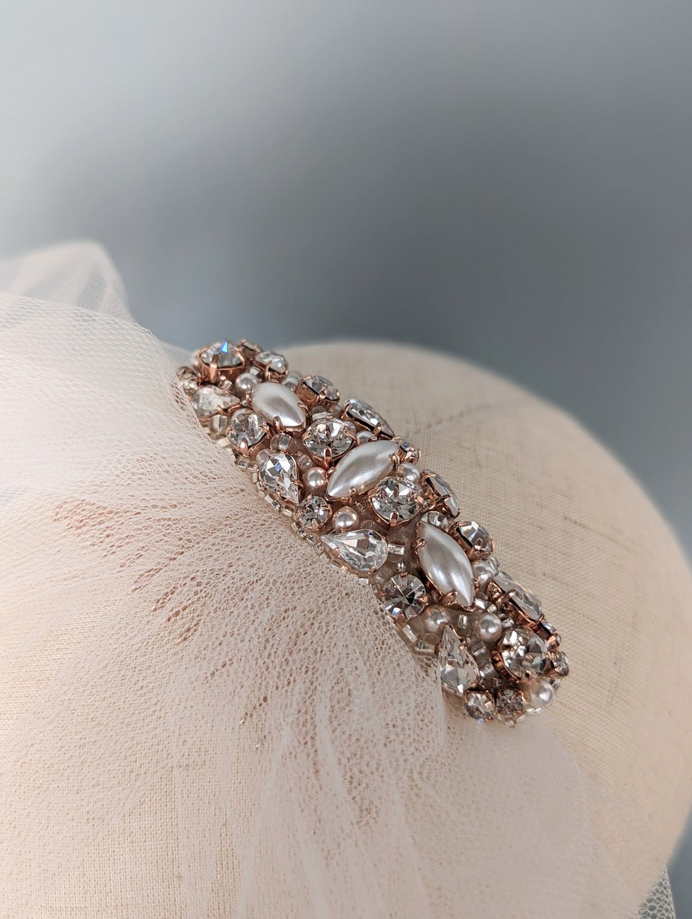 CLAUDIA Tulle Birdcage Wedding Veil with Crystal & Pearl Comb