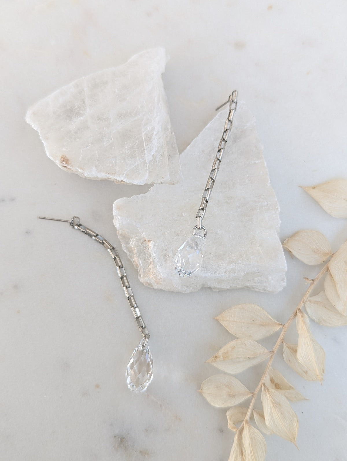 STACY Crystal or Pearl Drop Chain Earrings