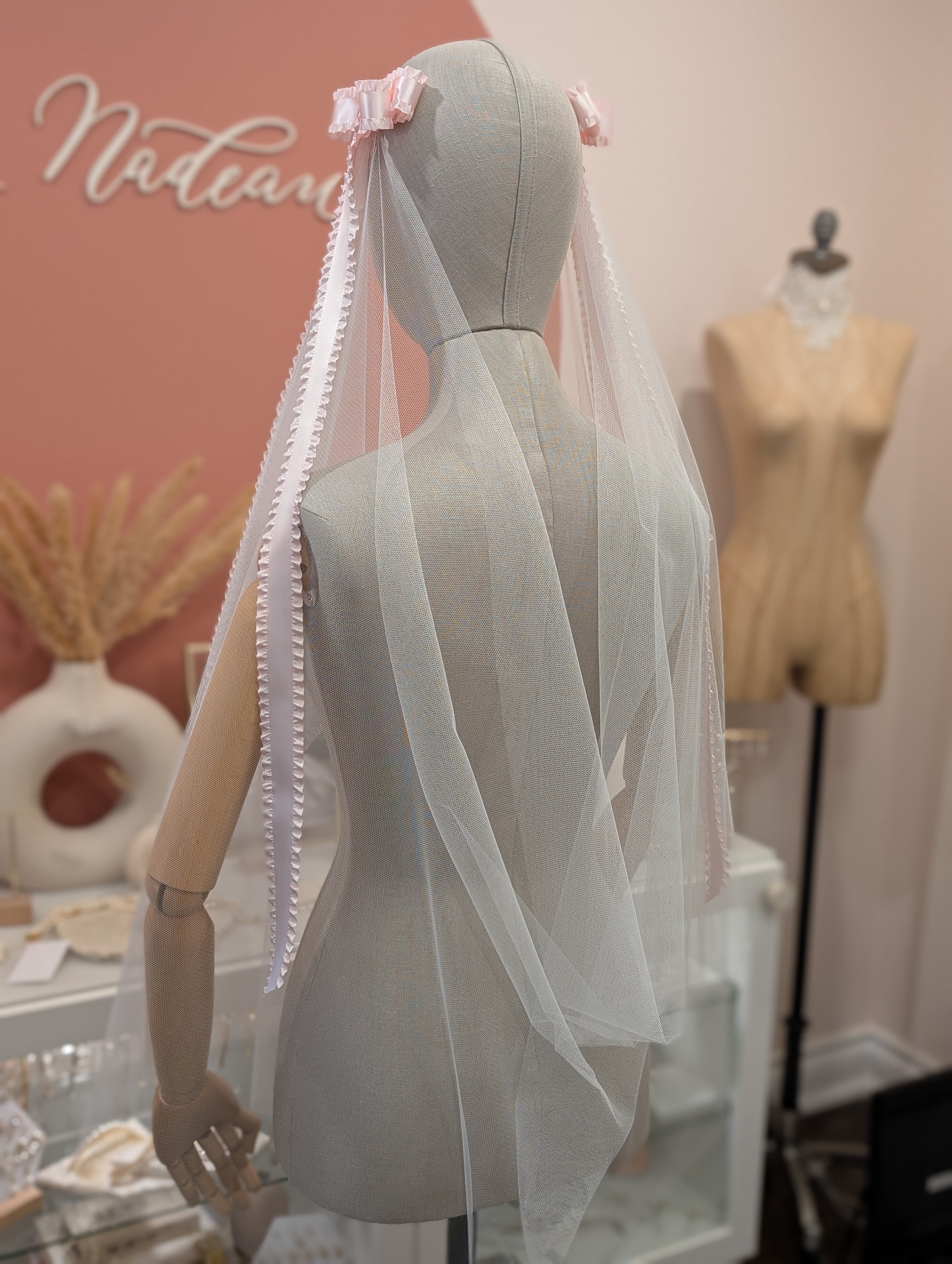 KALINA Draped Veil with Ribbon Bows
