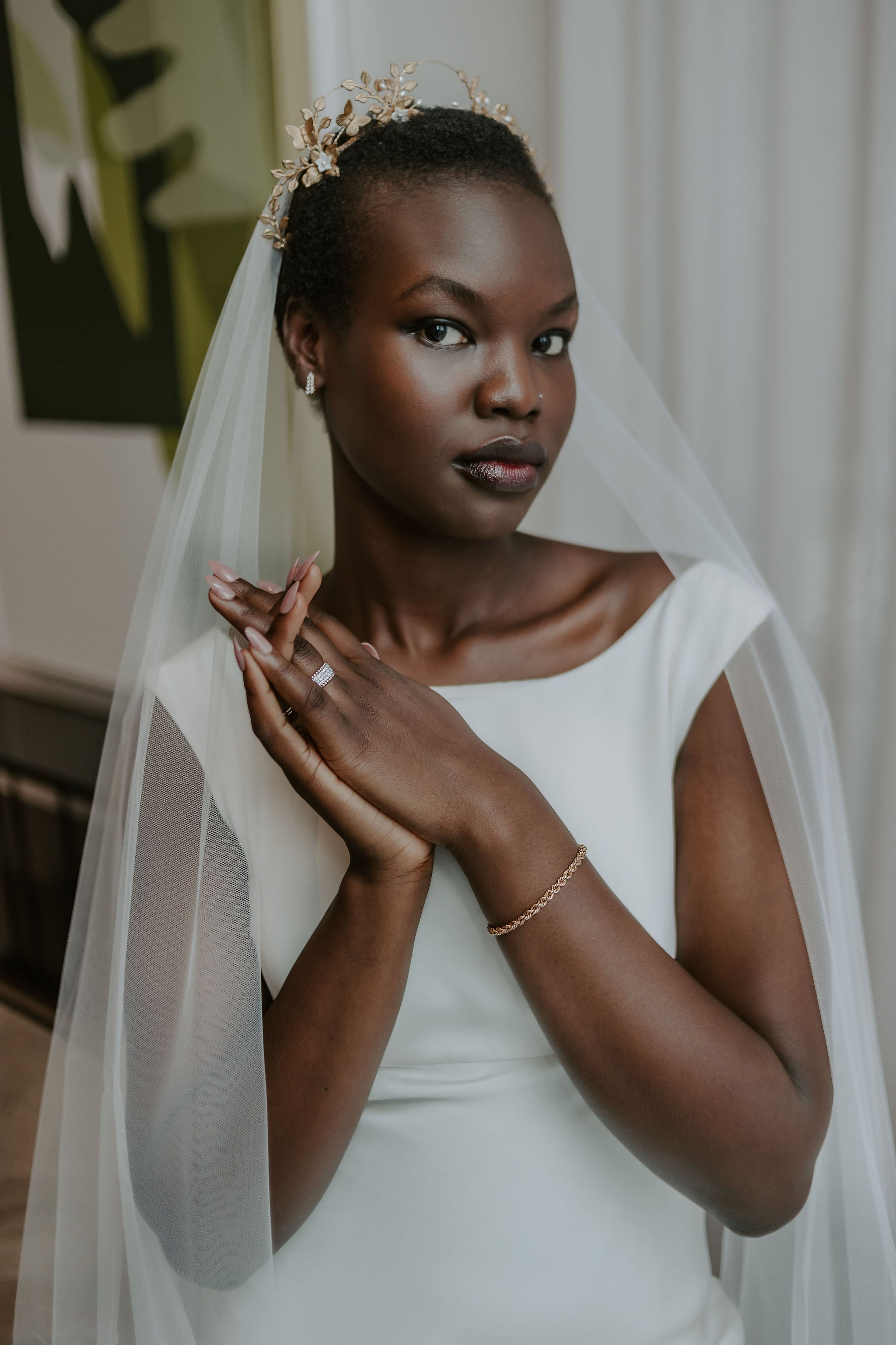 FERN Golden Brass Scalloped Crown with Butterflies