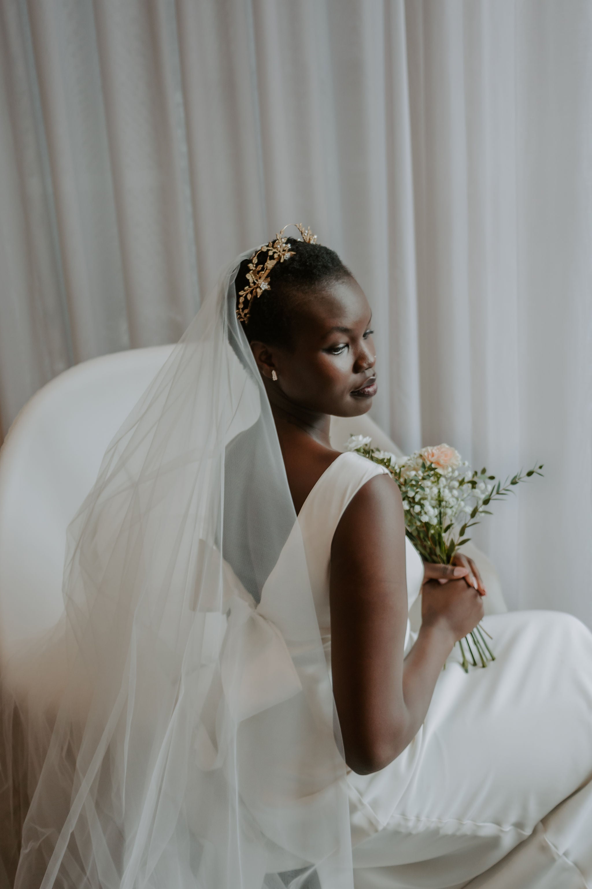 FERN Golden Brass Scalloped Crown with Butterflies