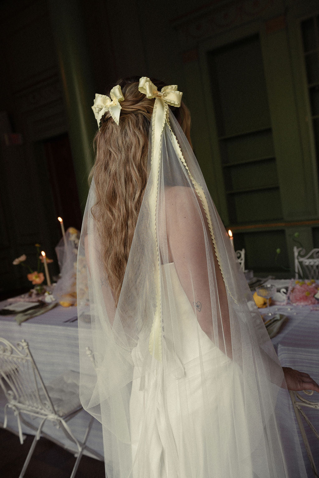 KALINA Draped Veil with Ribbon Bows